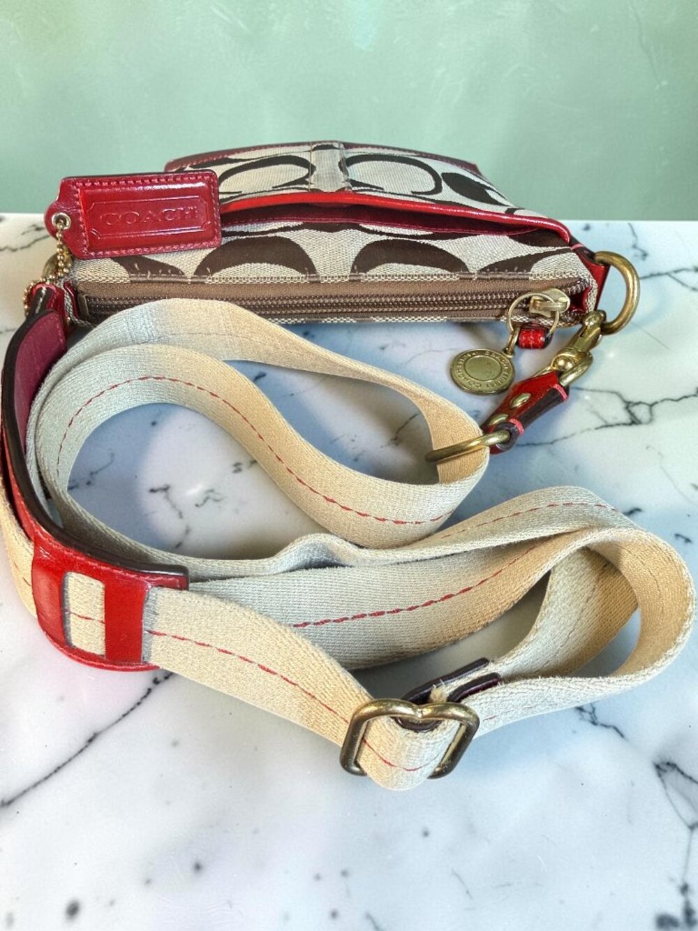 Coach Signature Stripe Swingpack Crossbody Shoulder Bag - Picture 14 of 16